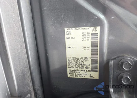 2014 Nissan Maxima 3.5 S/3.5 Sv z USA, uszkodzony, nr VIN 1N4AA5AP8EC488328